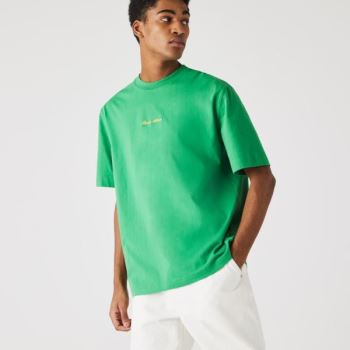 Lacoste LIVE Relaxed Fit Embroidered Cotton T-shirt - Tričko Pánské Zelene | CZ-zFhG9a